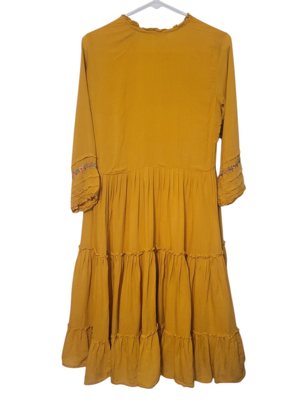 RAHI Anthropologie Embroidered Tiered Maxi Dress Mustard Boho Cottagecore Medium - Picture 6 of 7